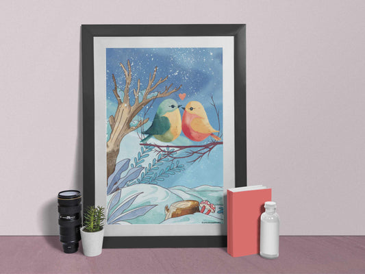 Winter Love Birds Print