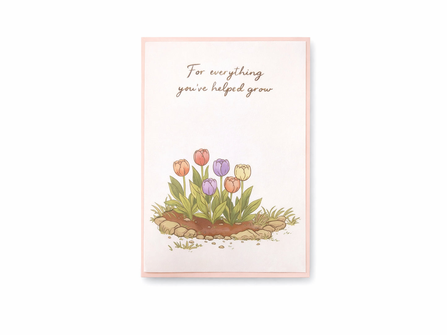 Greeting card with tulips illustration and text on a white background