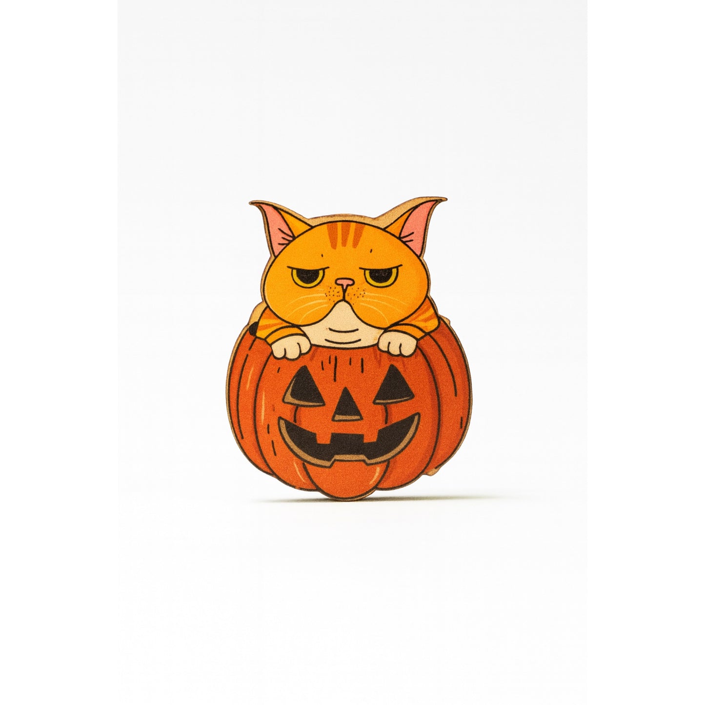 Mr. Grumps Jack-O-Lantern Wood Pin | Halloween Cat Pin