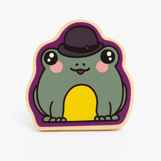 Edgar Frog Bowler Hat Wooden Pin | Cute Frog Accessory | Quirky Wooden Lapel Pin