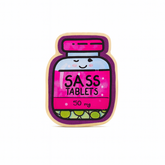 Sass Tablets Wooden Pin | Funny Sassy Accessory | Handmade Wood Lapel Pin