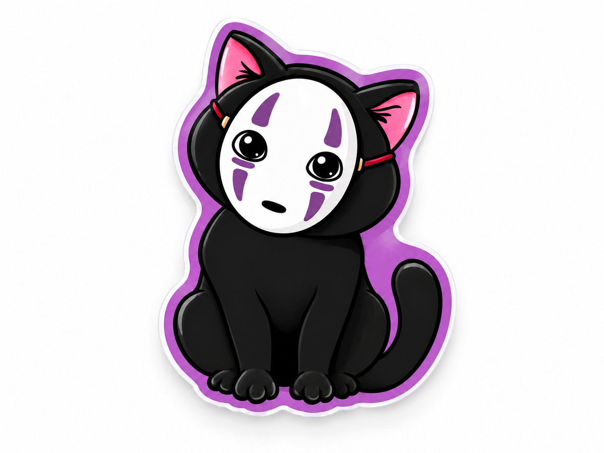 No-Face Inspired Lily Cat Sticker | Kawaii Black Cat Die-Cut