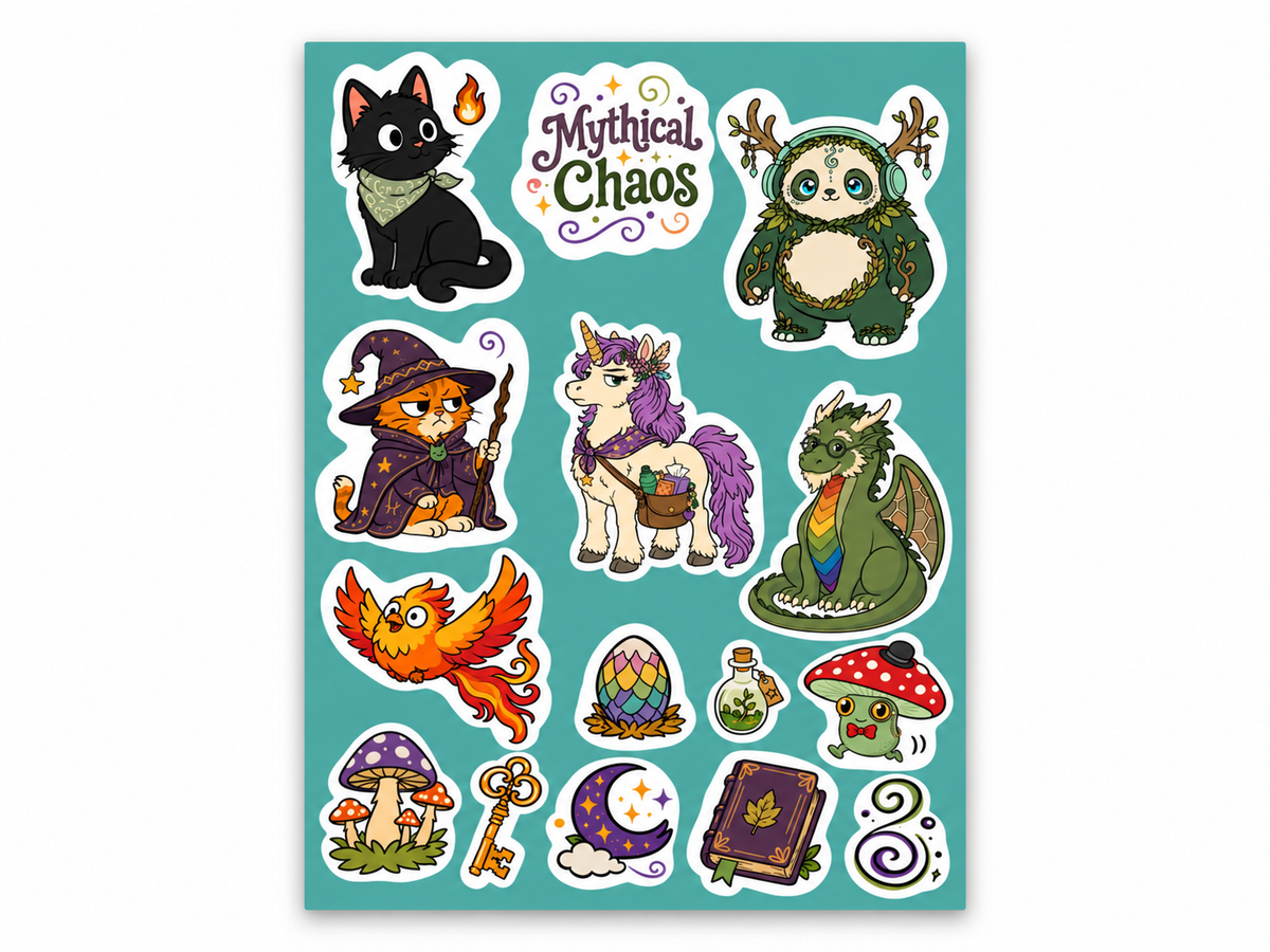 Mythical Chaos Sticker Sheet | Whimsical Fantasy Character Stickers