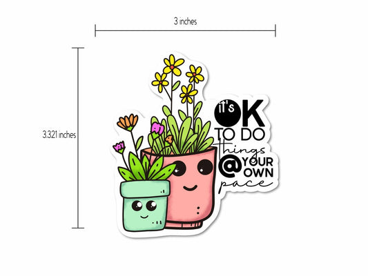 At Your Own Pace Sticker displayed with a size measurement, showing its 3-inch dimensions for easy placement on hard surface