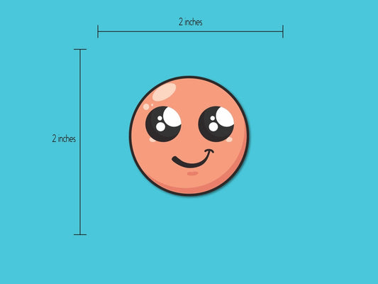 Happy Face Sticker Pack displayed with a size measurement, showing the 2-inch dimensions for easy placement on hard surfaces.