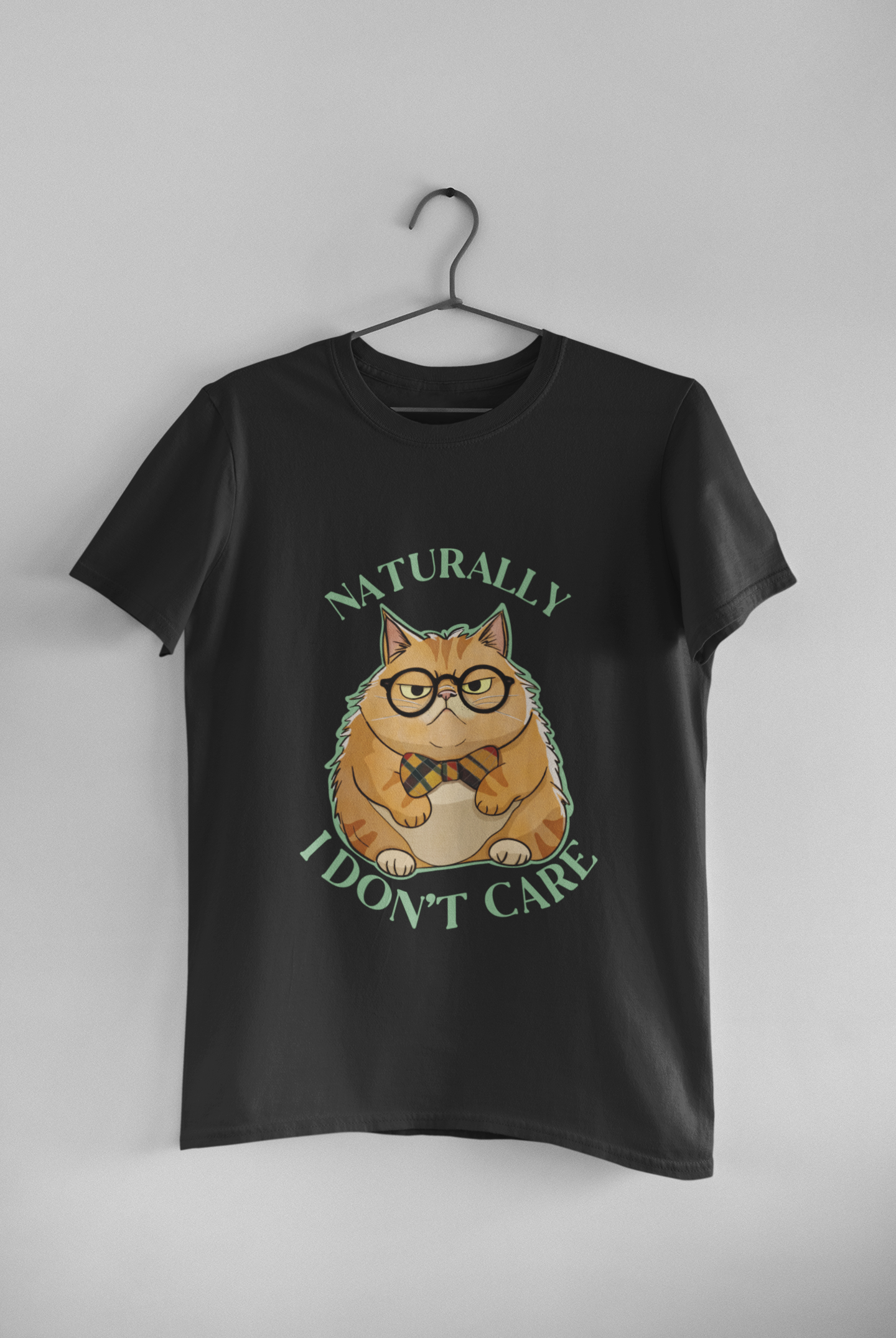 Mr. Grumps Naturally I Don't Care cat t-shirt in black, unisex cotton tee