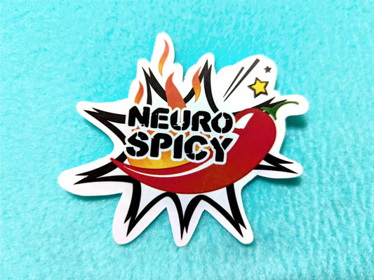 Close-up of the Neurospicy Pepper Sticker, a waterproof and weatherproof vinyl decal featuring a vibrant red pepper design.