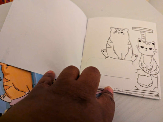 Interior coloring page from Its a Grumpy Life book showing Mr. Grumps and other cats in line art ready to color
