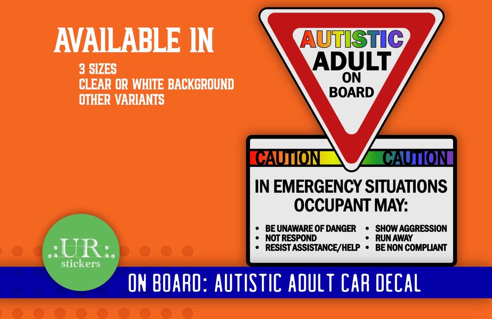 Autistic Adult On Board Car Decal on a vehicle, ensuring autism awareness with a durable and weatherproof vinyl design
