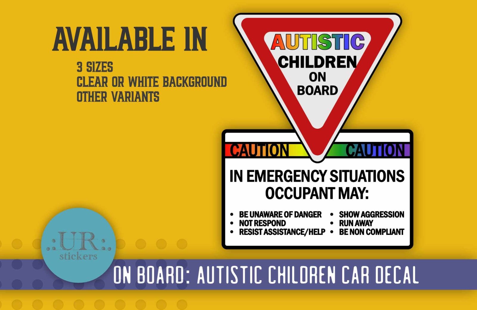 Autistic Children On Board Car Decal displayed on a vehicle, featuring a high-visibility design for safety and awareness.