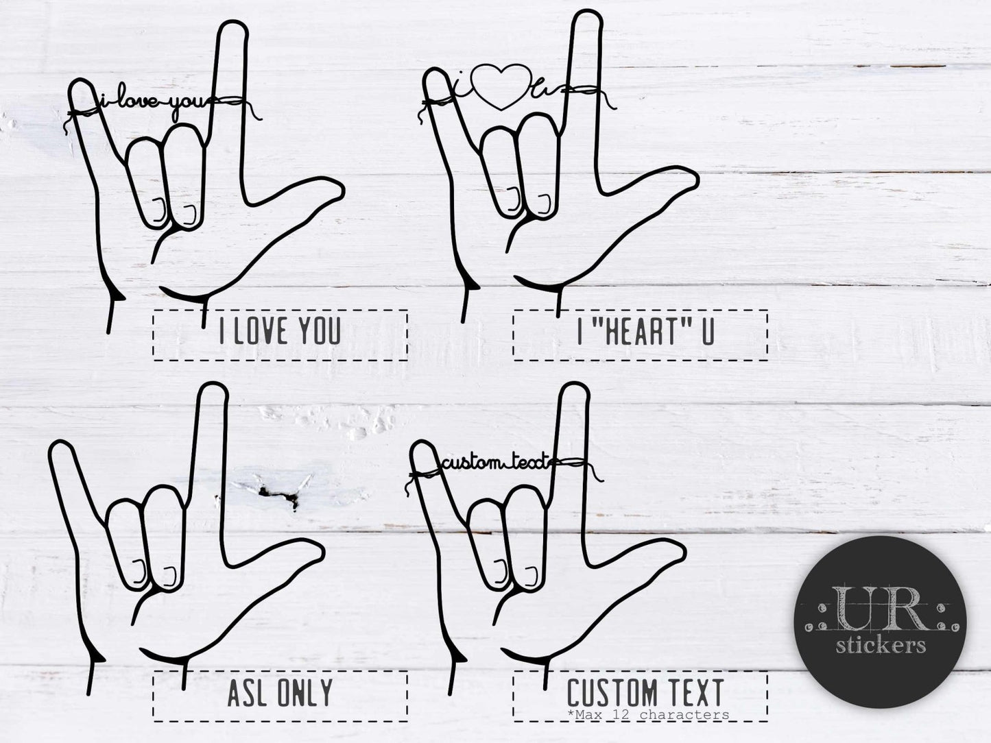 Customizable "I love you" ASL Sticker - Stickers - UpperRoomPrints