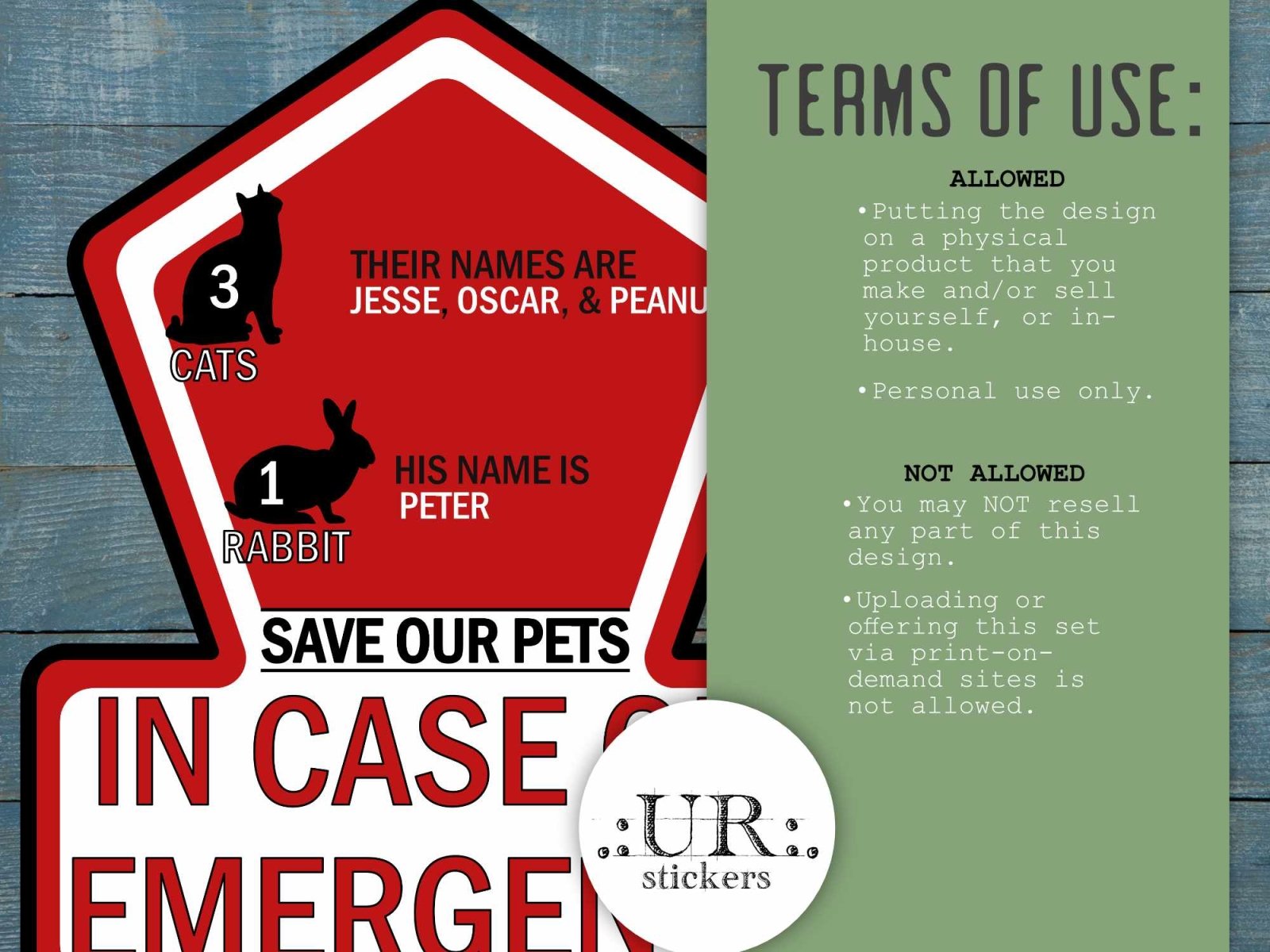 Customized Pet Emergency Sticker with Names - Stickers - UpperRoomPrints