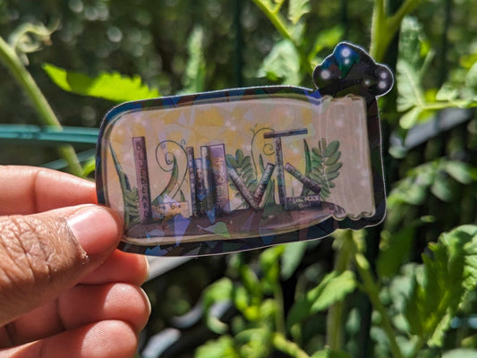 Horizontal glow jar sticker with holographic vinyl, featuring a dreamy, magical design.