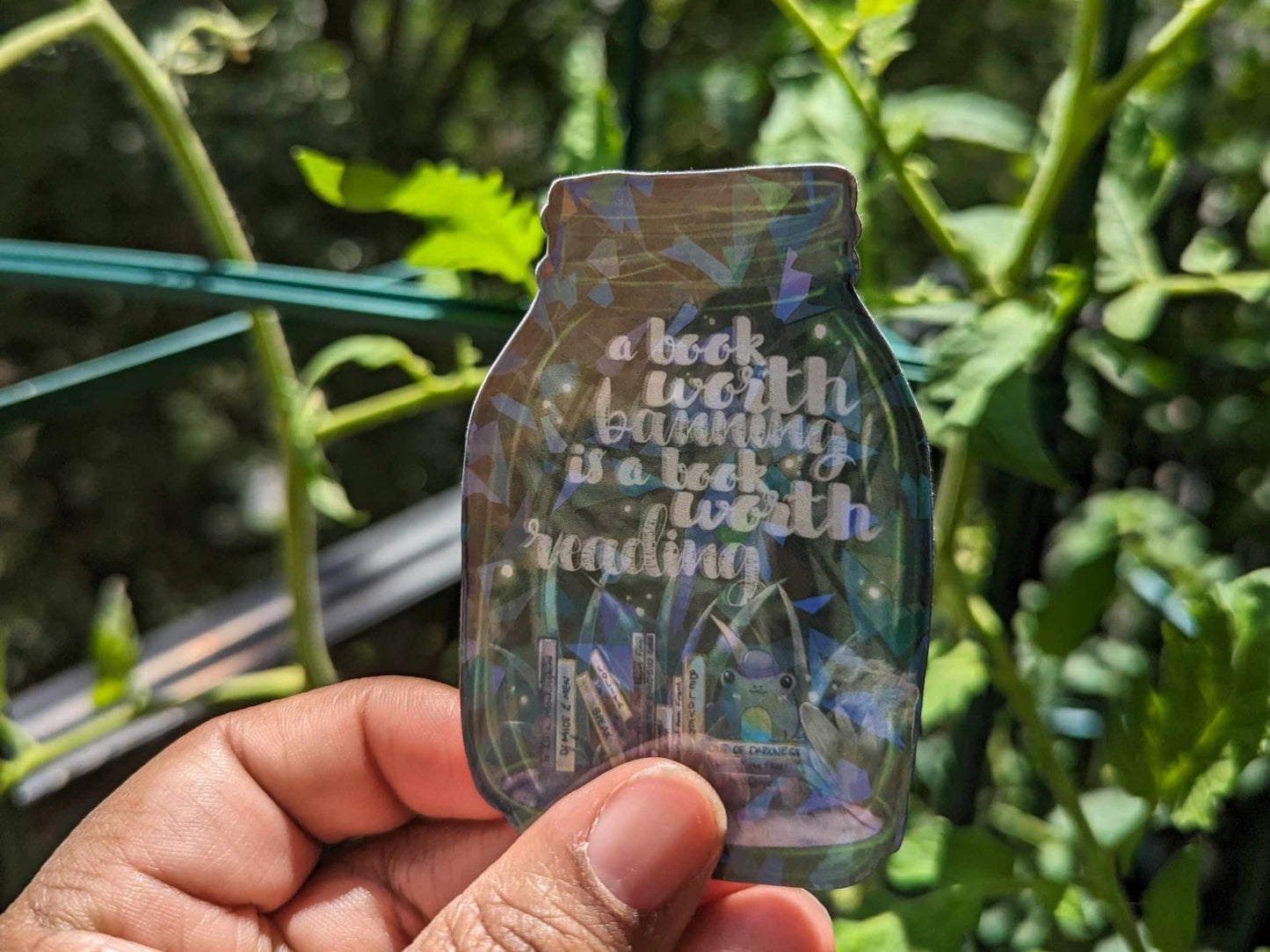 Tall glow jar sticker with glittery holographic vinyl, adding a touch of fantasy and magic.