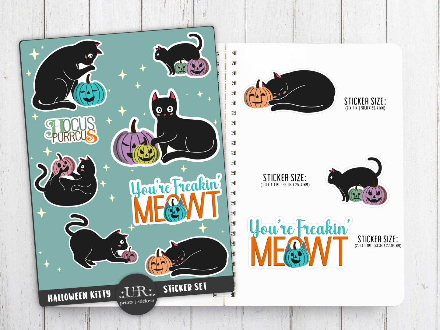 Halloween Kitty Sticker Sheet - Stickers - UpperRoomPrints