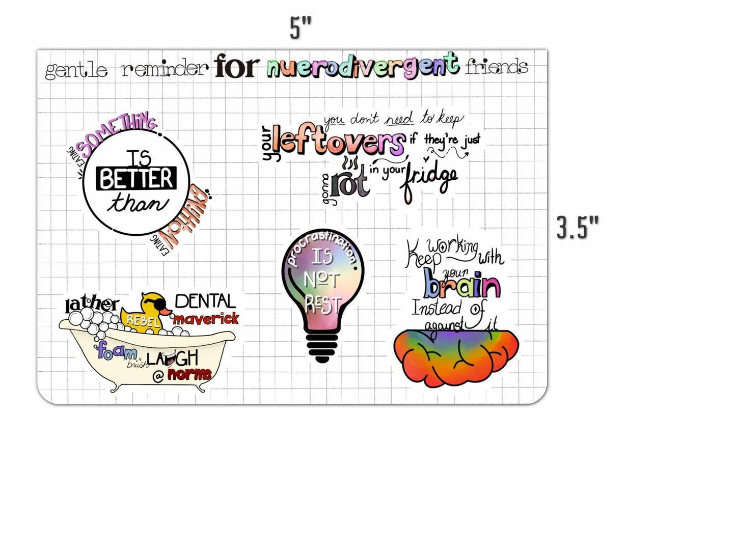 Neurodivergent Reminders Sticker Sheet - Stickers - UpperRoomPrints