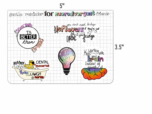 Neurodivergent Reminders Sticker Sheet - Stickers - UpperRoomPrints