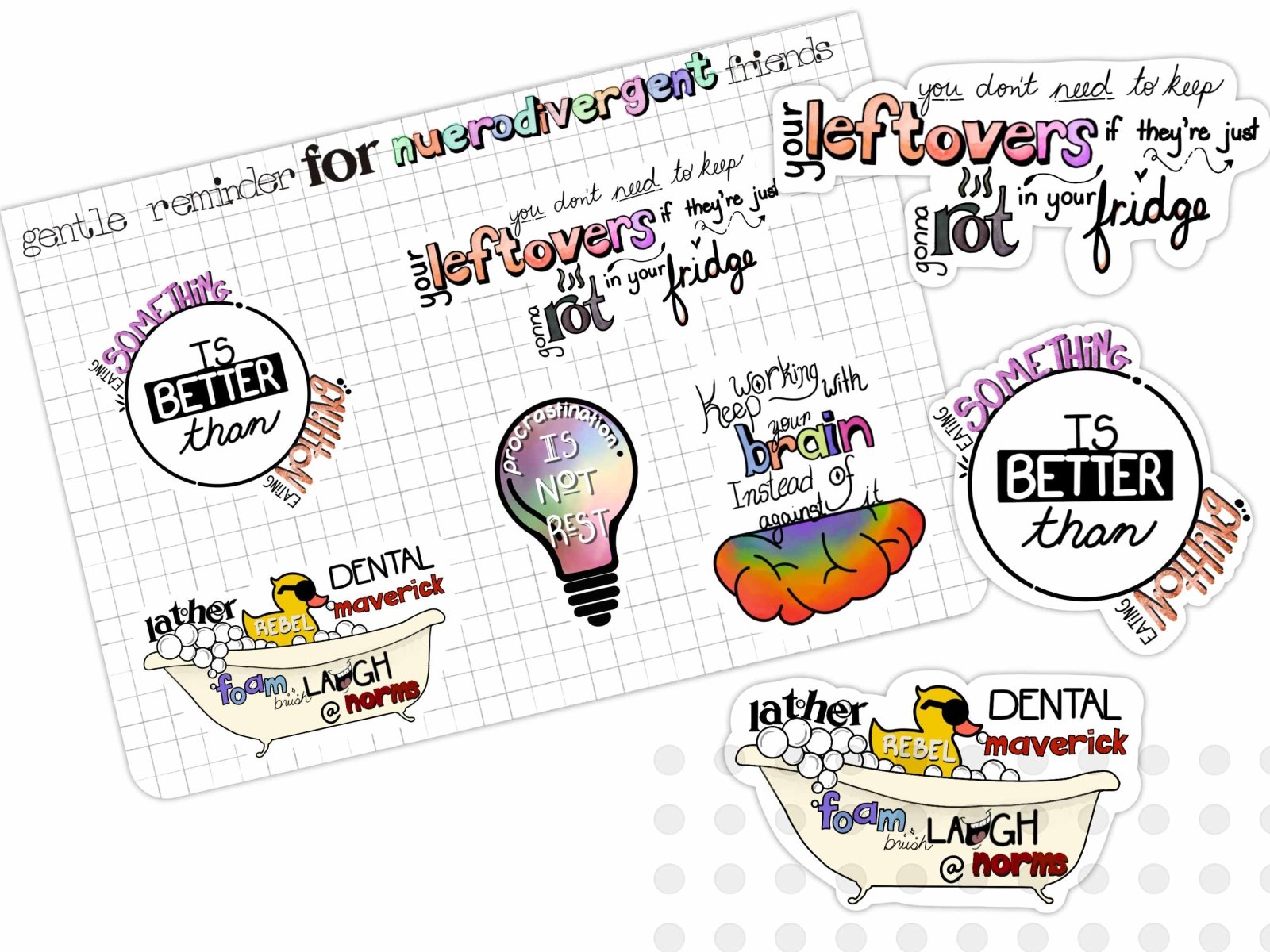 Neurodivergent Reminders Sticker Sheet - Stickers - UpperRoomPrints