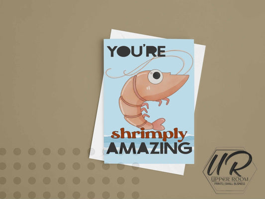 Shrimply Awesome Punny Greeting Card - Greeting Cards - UpperRoomPrints