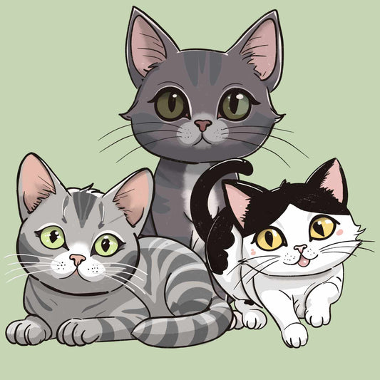 The Staff of Upper Room Prints - Sebby, Ginny, and Neville, three cats who run a small business
