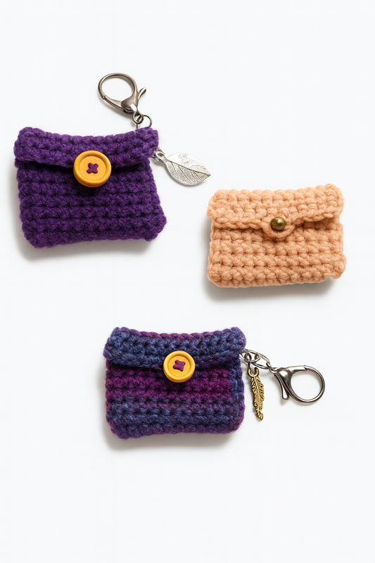 Crochet Earbud Pockets - Handmade Yarn Protective Holder with Brass Charm | Unique Tech Accessory