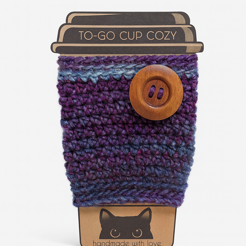 Cozy Sweater Drink Cozy - Handmade Cup Sleeves in Fall Colors | Crochet Mug Warmer in Purple, Orange & Grey