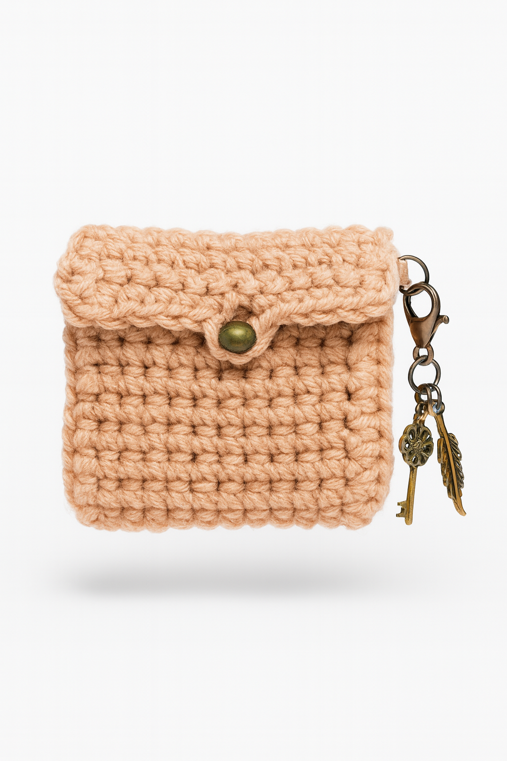 Crochet Earbud Pockets - Handmade Yarn Protective Holder with Brass Charm | Unique Tech Accessory