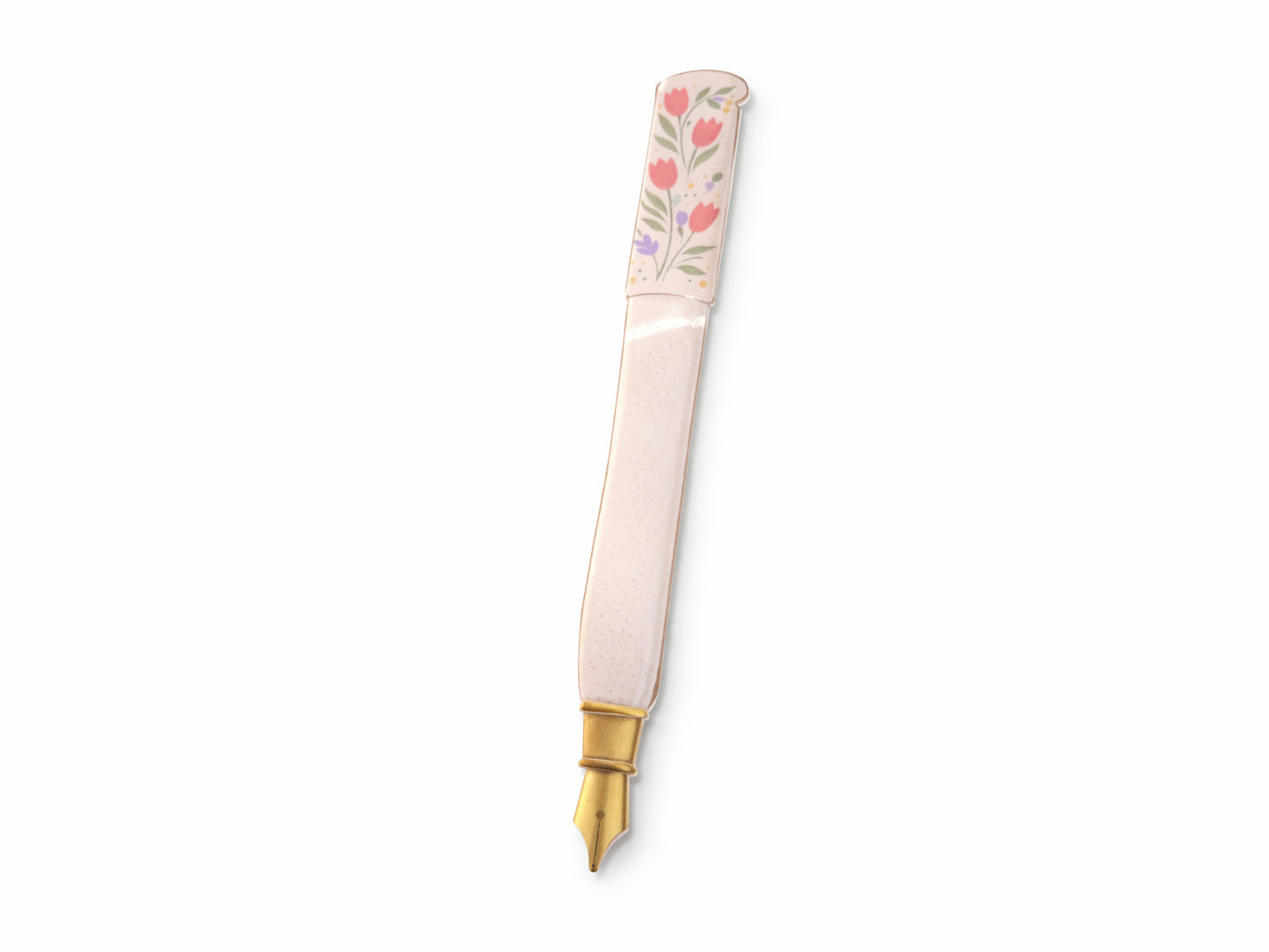 Decorative pen with floral design on a white background