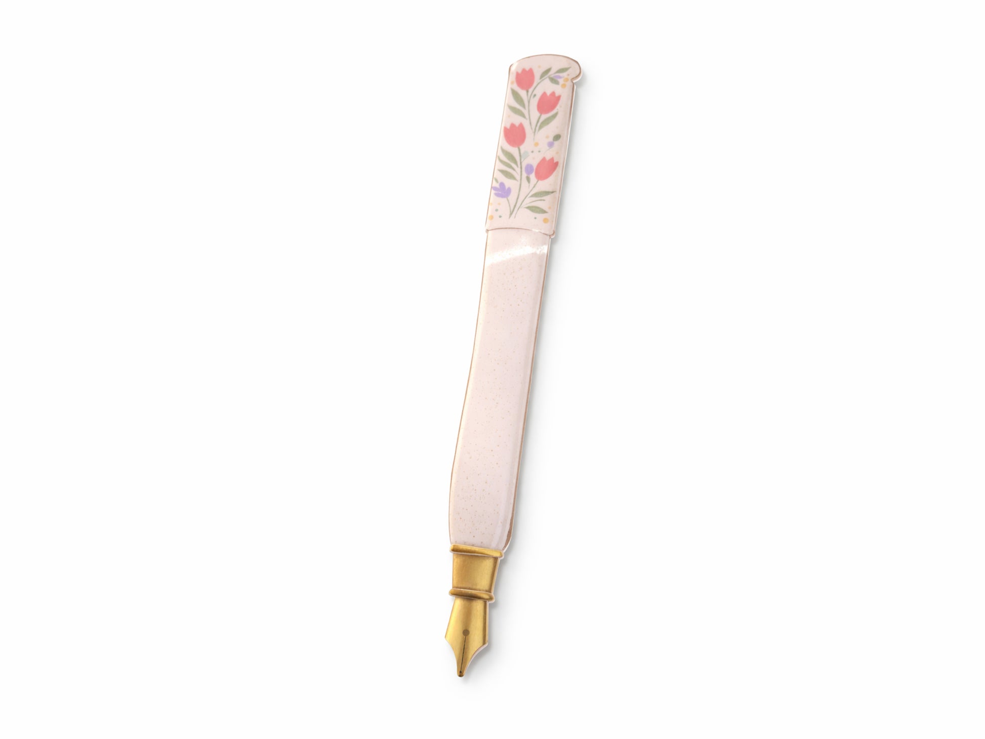 Decorative pen with floral design on a white background