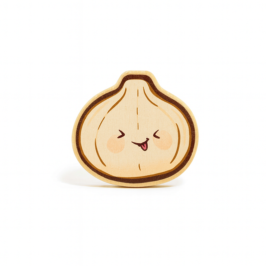 Cheesy Dumpling Wooden Pin | Cute Food Accessory | Handmade Kawaii Lapel Pin