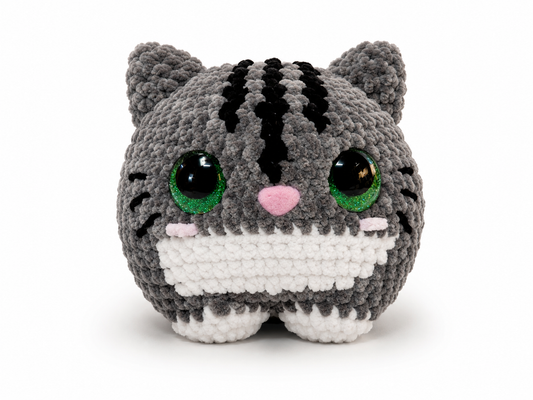 Emerald Paws Chubby Cat Plush | Giant Crochet Cat Plushie (14 Inch / 36 cm) | Handmade Cat Stuffed Animal