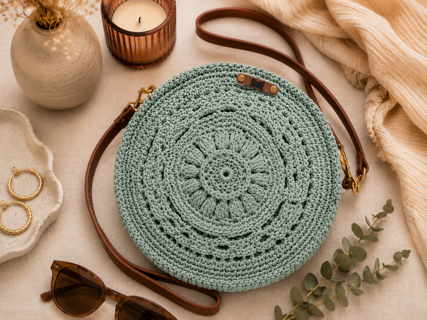 Petal Medallion Crochet Purse | Round Crossbody Bag, 9 Inch