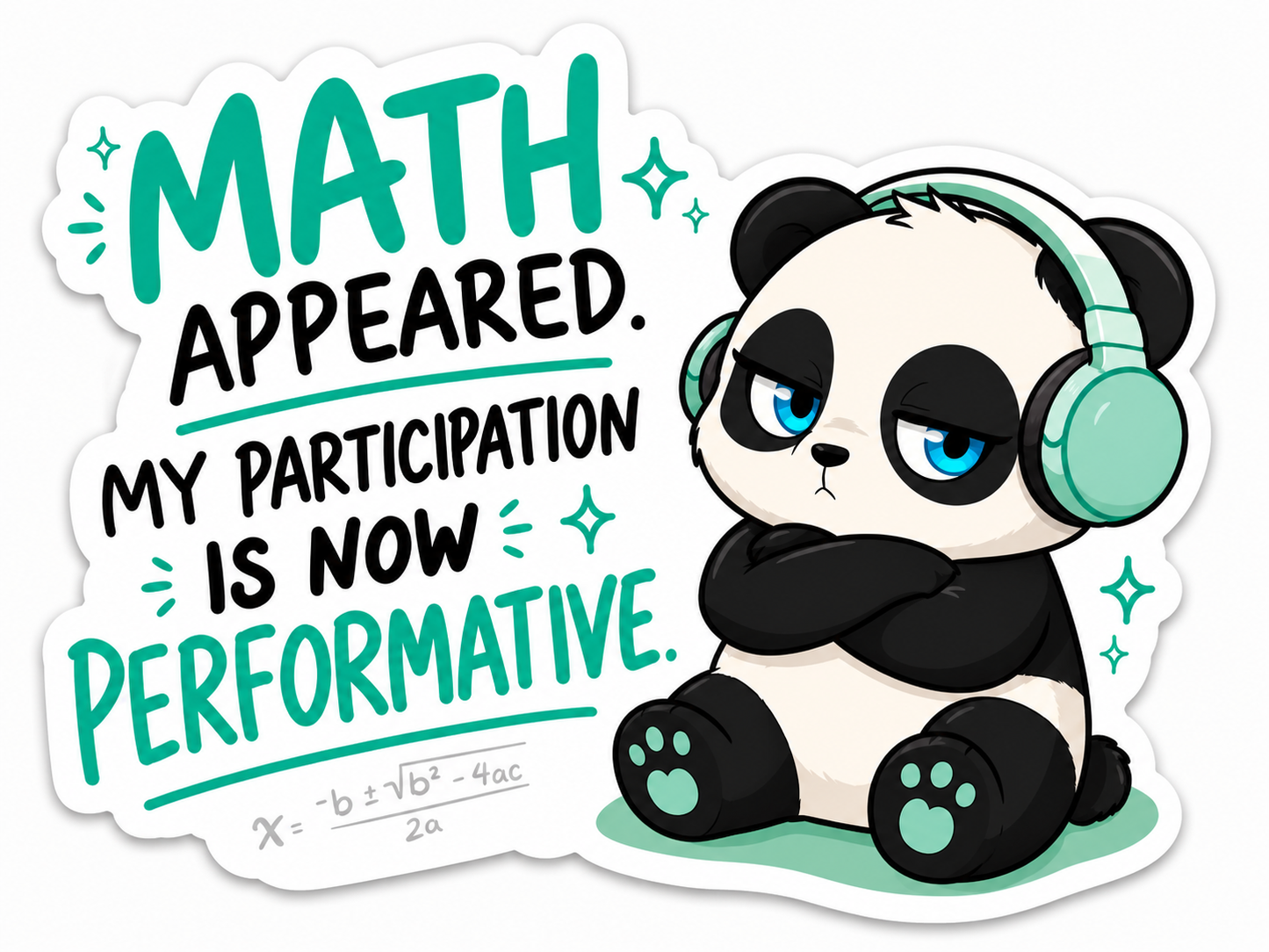 Math Performative Wonton Panda Die Cut Sticker, 3 Inch | Water and Weather Resistant