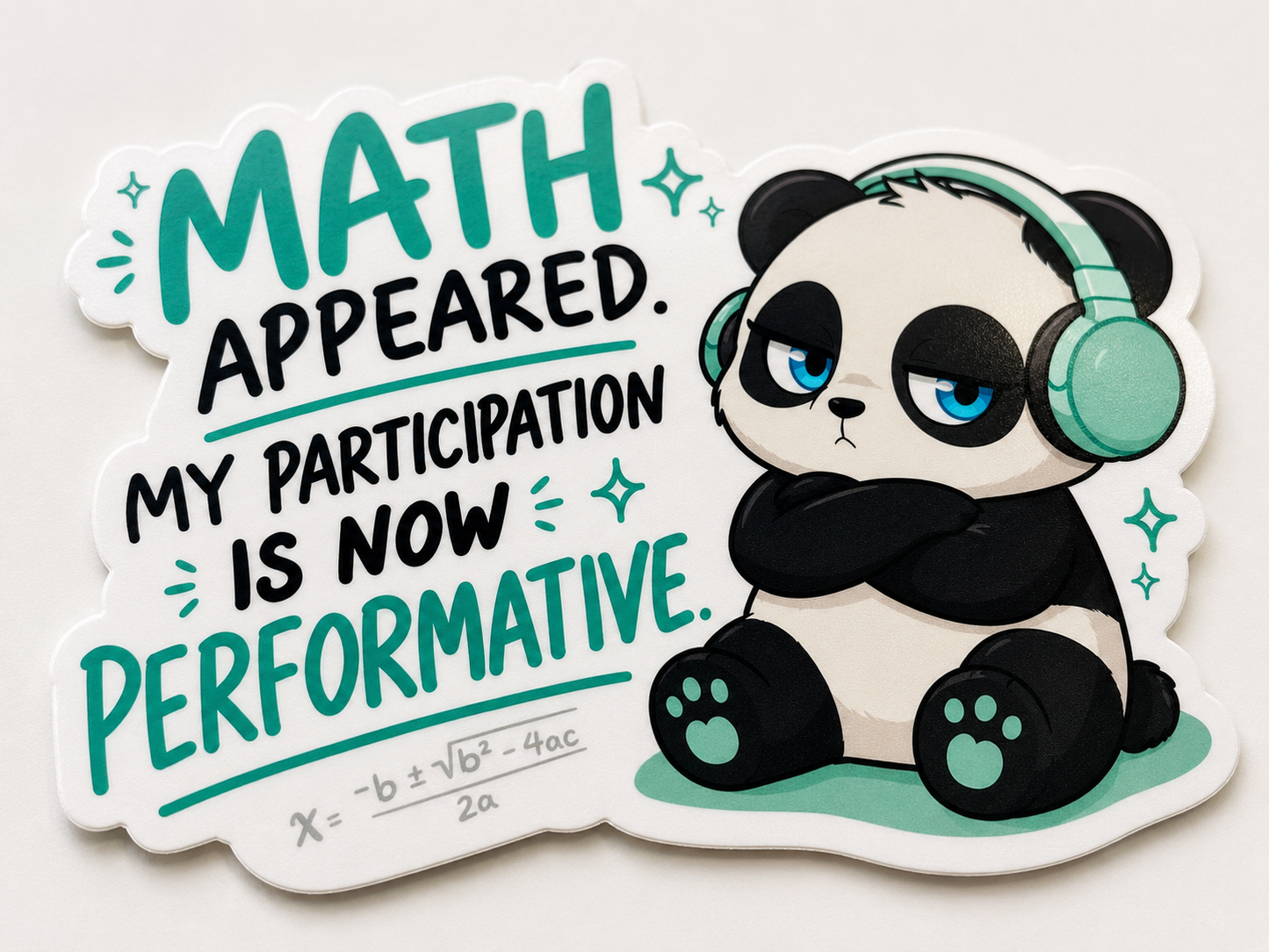 Math Performative Wonton Panda Die Cut Sticker, 3 Inch | Water and Weather Resistant