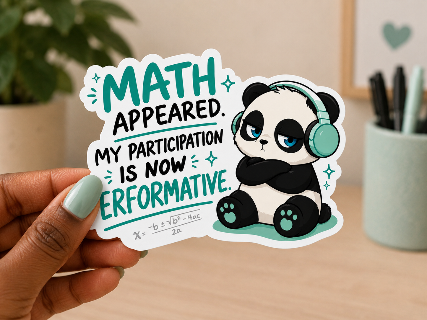 Math Performative Wonton Panda Die Cut Sticker, 3 Inch | Water and Weather Resistant