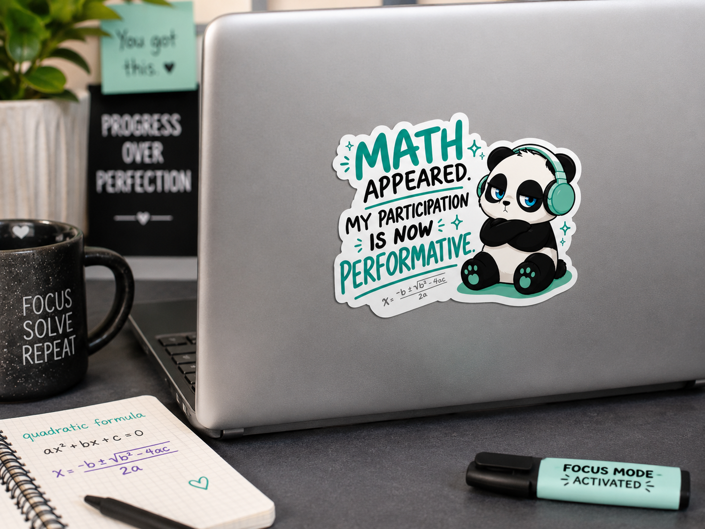 Math Performative Wonton Panda Die Cut Sticker, 3 Inch | Water and Weather Resistant