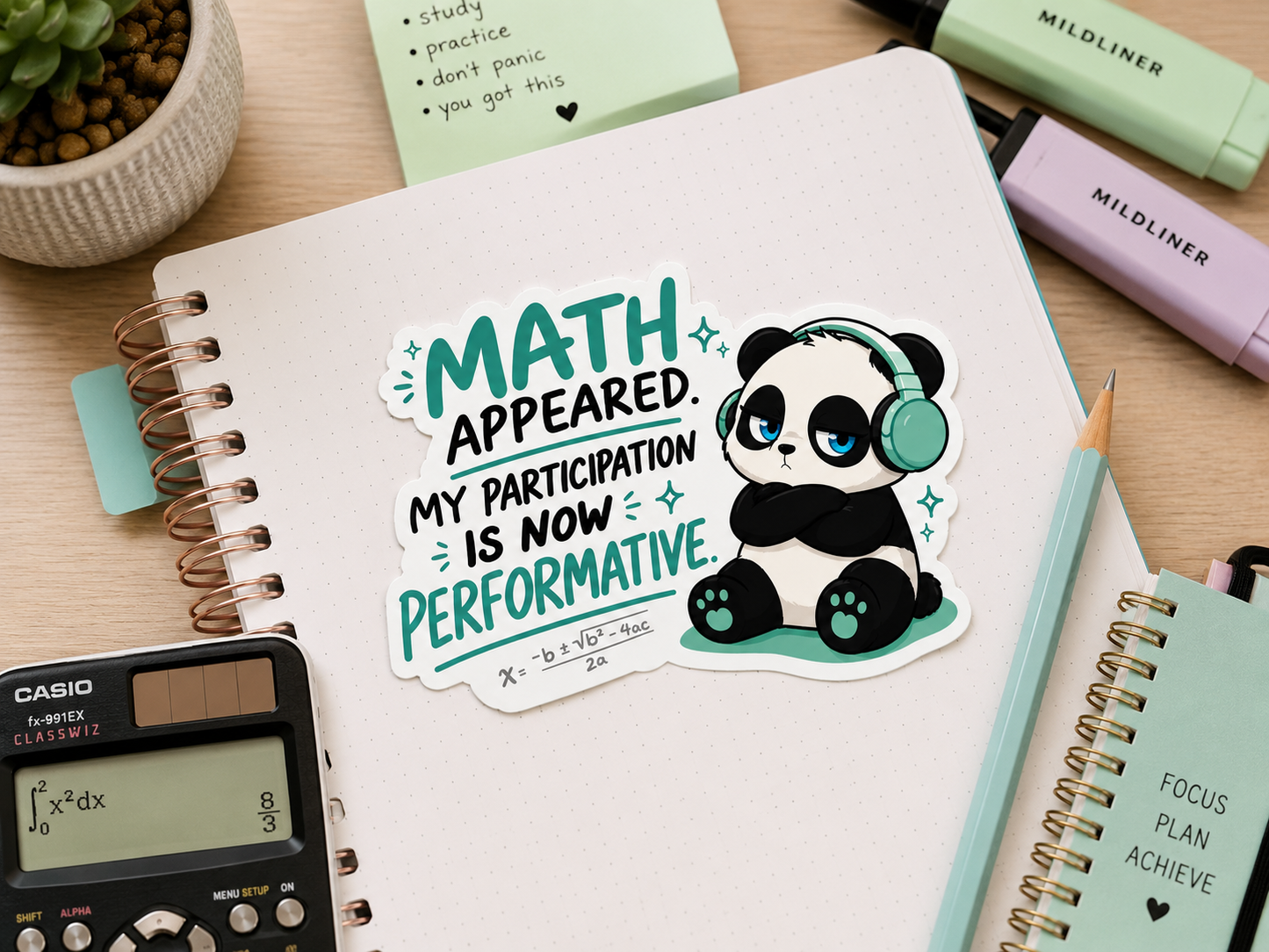 Math Performative Wonton Panda Die Cut Sticker, 3 Inch | Water and Weather Resistant