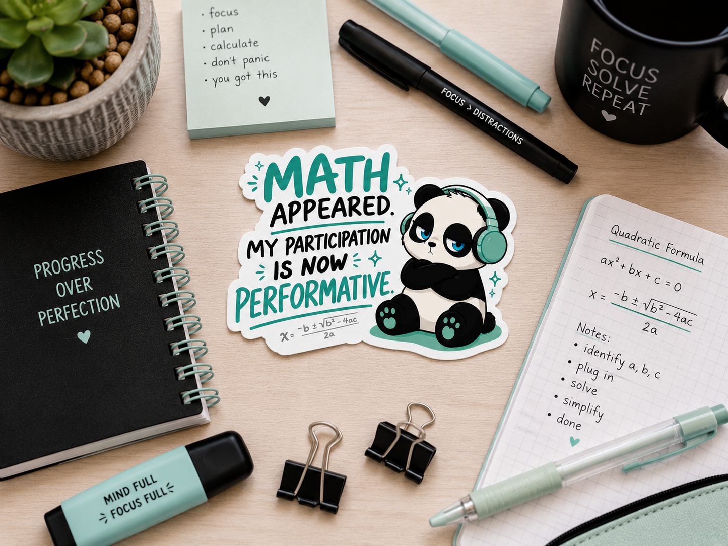 Math Performative Wonton Panda Die Cut Sticker, 3 Inch | Water and Weather Resistant