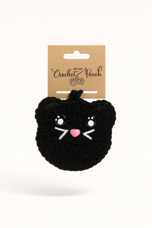Handmade crochet black cat bag charm, cute keychain accessory for cat lovers
