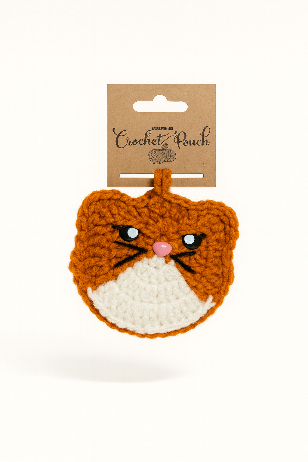 Handmade crochet orange grumpy cat bag charm inspired by Mr. Grumps, adorable keychain for cat enthusiasts