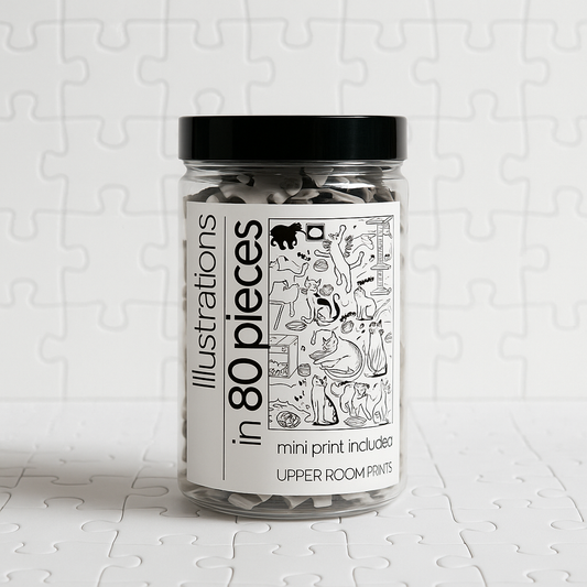 Cat Doodle jigsaw puzzle packaging and box showing 80 pieces, perfect gift for cat lovers