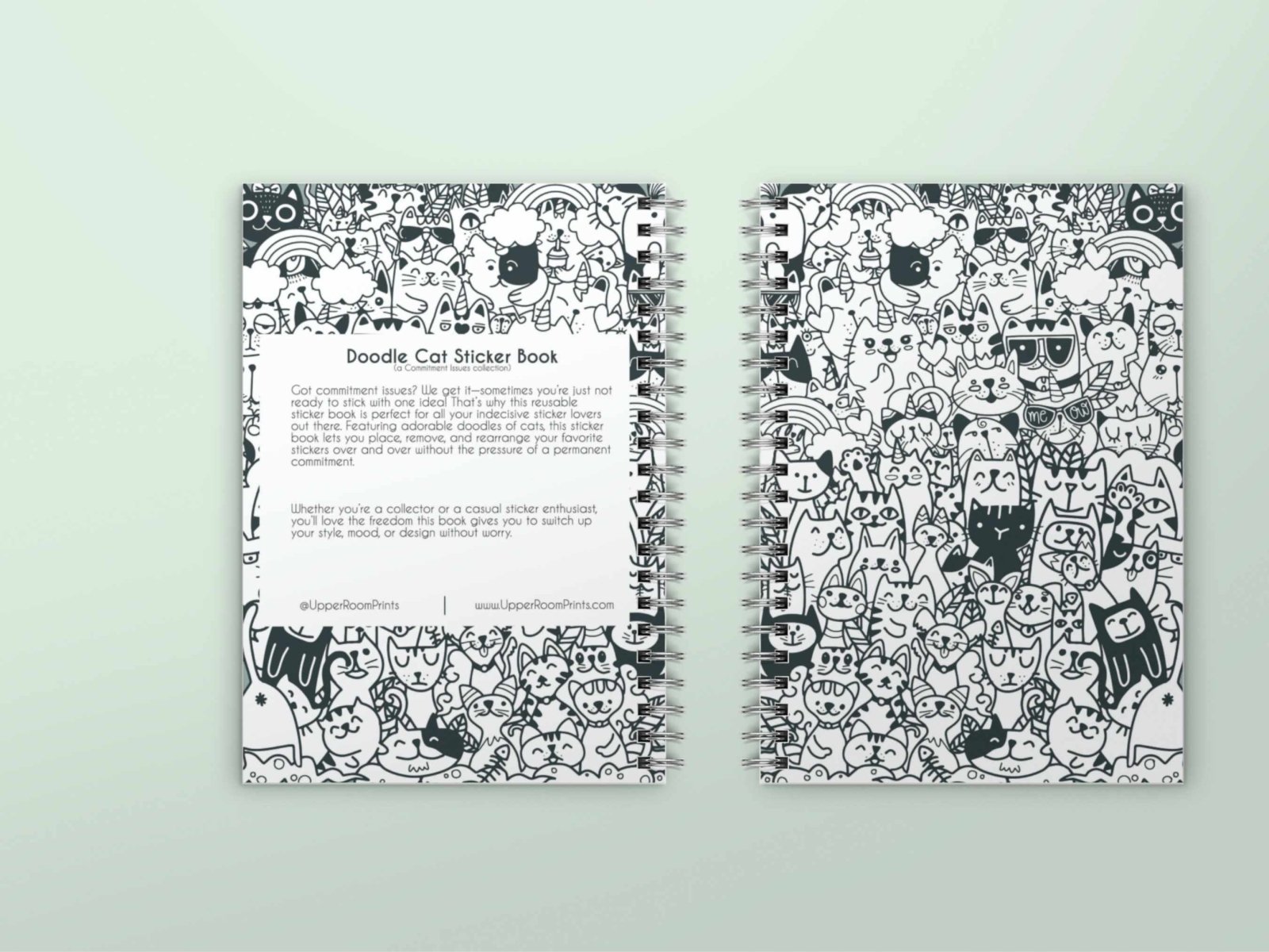 Cat Doodles sticker storage book with adorable cat doodle cover design, 50 pages for cat lovers and sticker collectors
