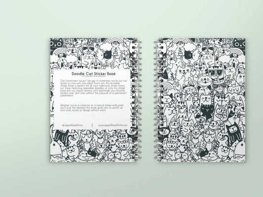 Cat Doodles sticker storage book with adorable cat doodle cover design, 50 pages for cat lovers and sticker collectors