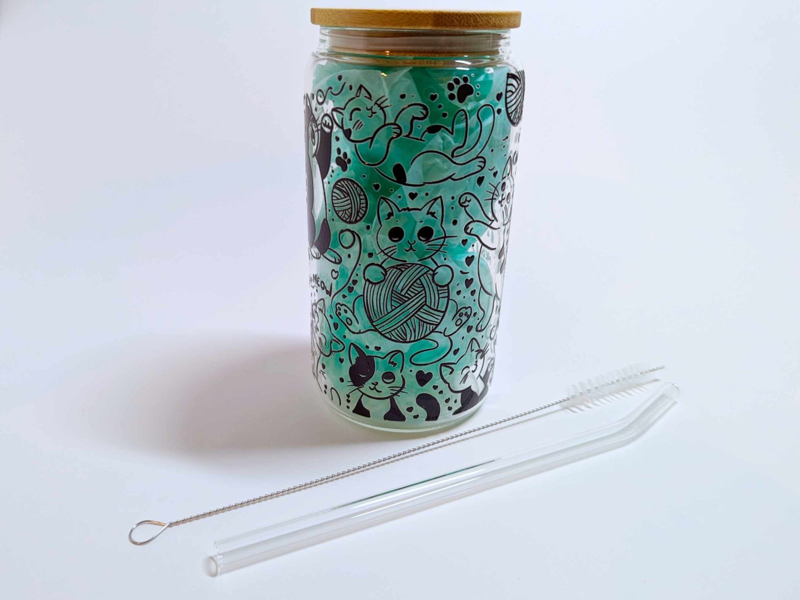 Cat Doodles Glass Tumbler - Tumblers - UpperRoomPrints