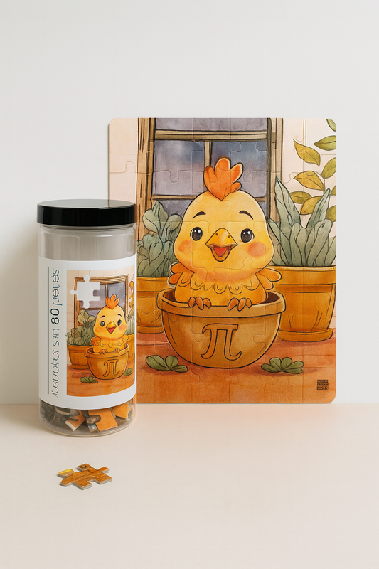 Chicken Pot Pie jigsaw puzzle packaging and jar showing 80 pieces, perfect gift for foodies and pun lovers