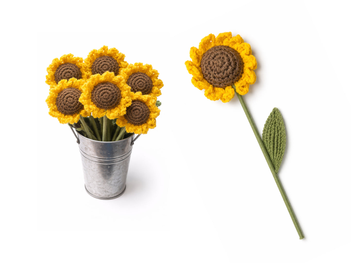 Handmade crochet sunflower flower stem