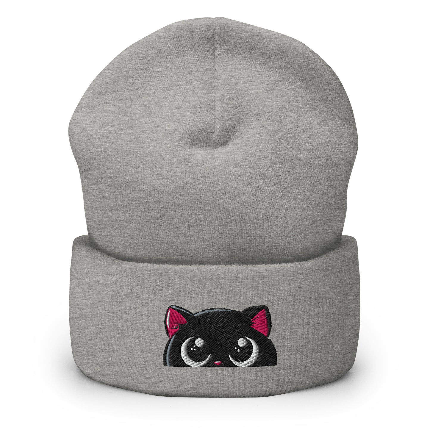 Classic cuffed beanie in heather grey, showing front view of soft knit winter hat with folded cuff