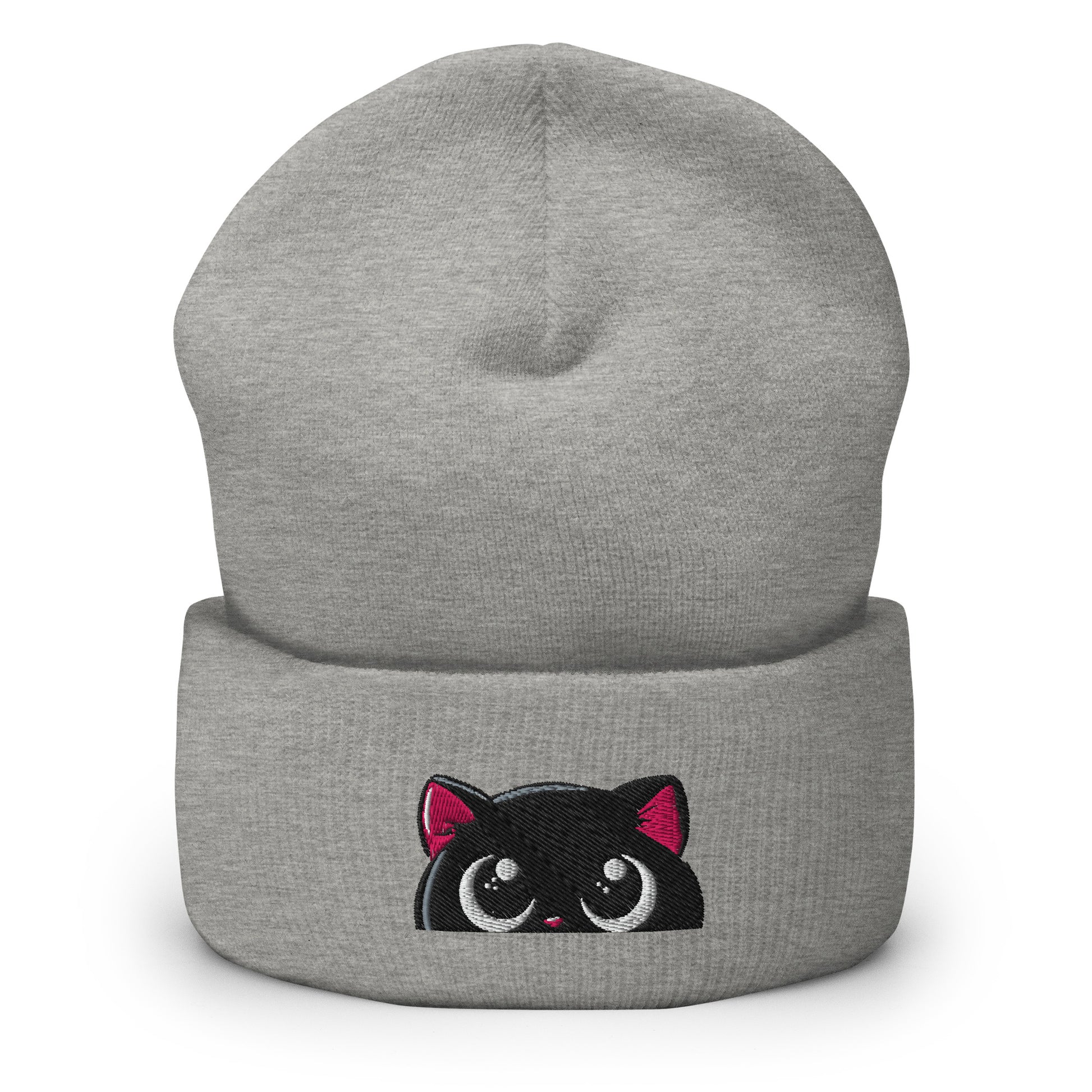 Classic cuffed beanie in heather grey, showing front view of soft knit winter hat with folded cuff
