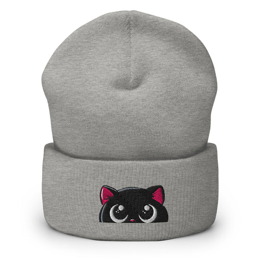 Classic cuffed beanie in heather grey, showing front view of soft knit winter hat with folded cuff