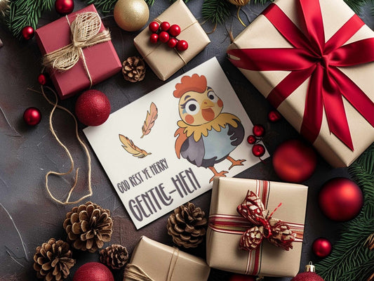 A6 chicken Christmas greeting card with green envelope for funny holiday greetings and poultry lovers